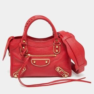 Balenciaga Red Leather Mini Metallic Edge Classic City Bag